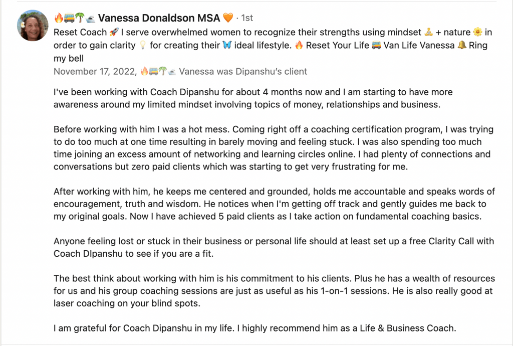 Vanessa Donaldson testimonial